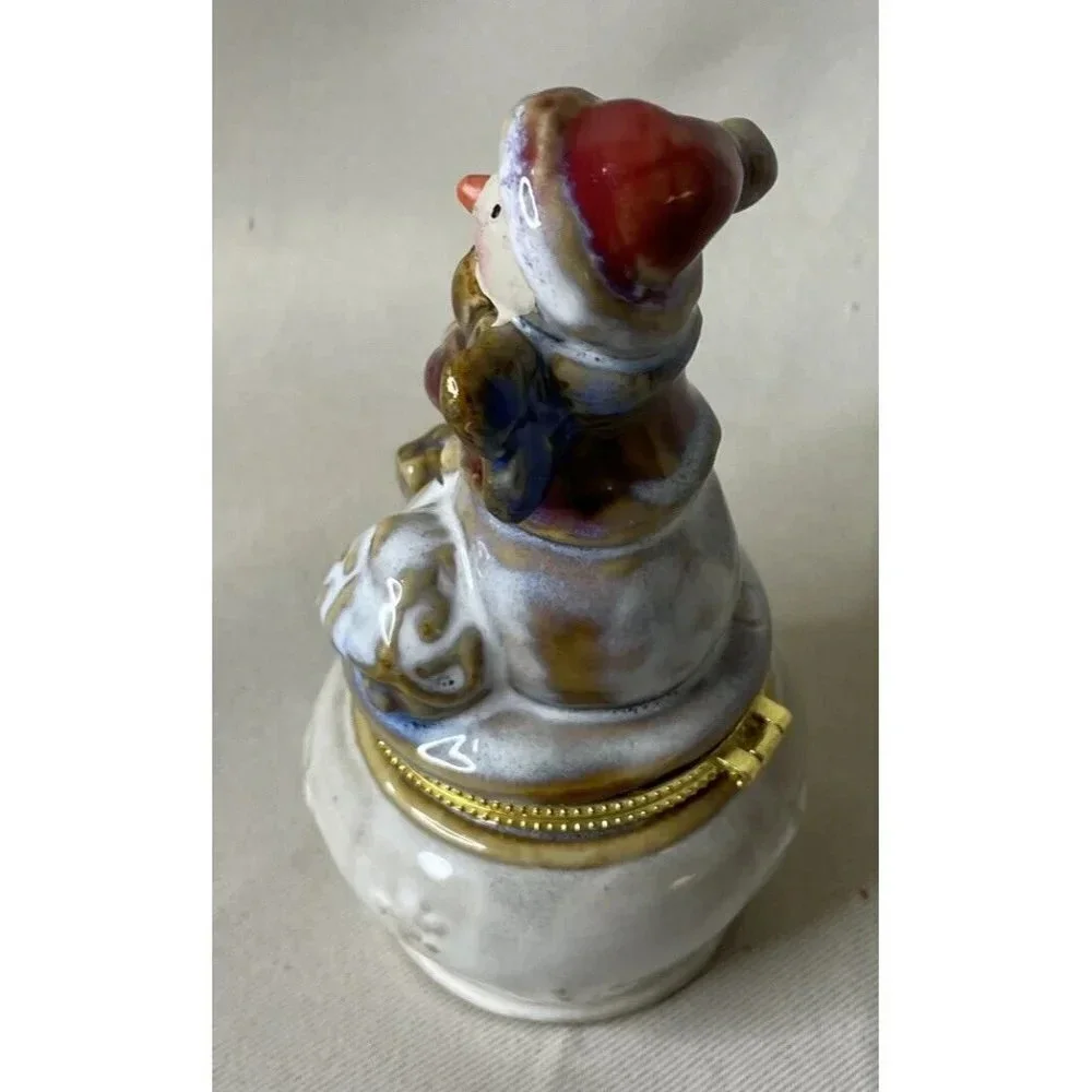 Ceramic Snowman Hinged Keepsake Trinket‎ Box Kirklands Potters Garden Christmas